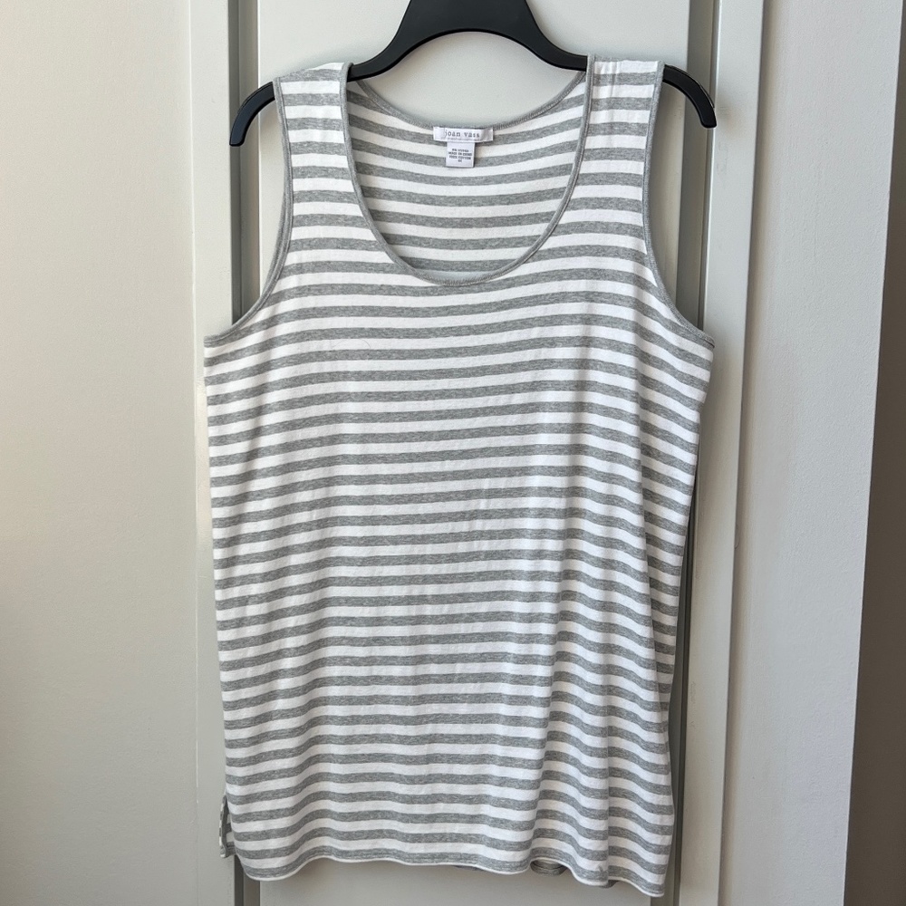 NWOT * Joan Vass 100% Cotton Top * Sleeveless * Grey & White * Size 1X